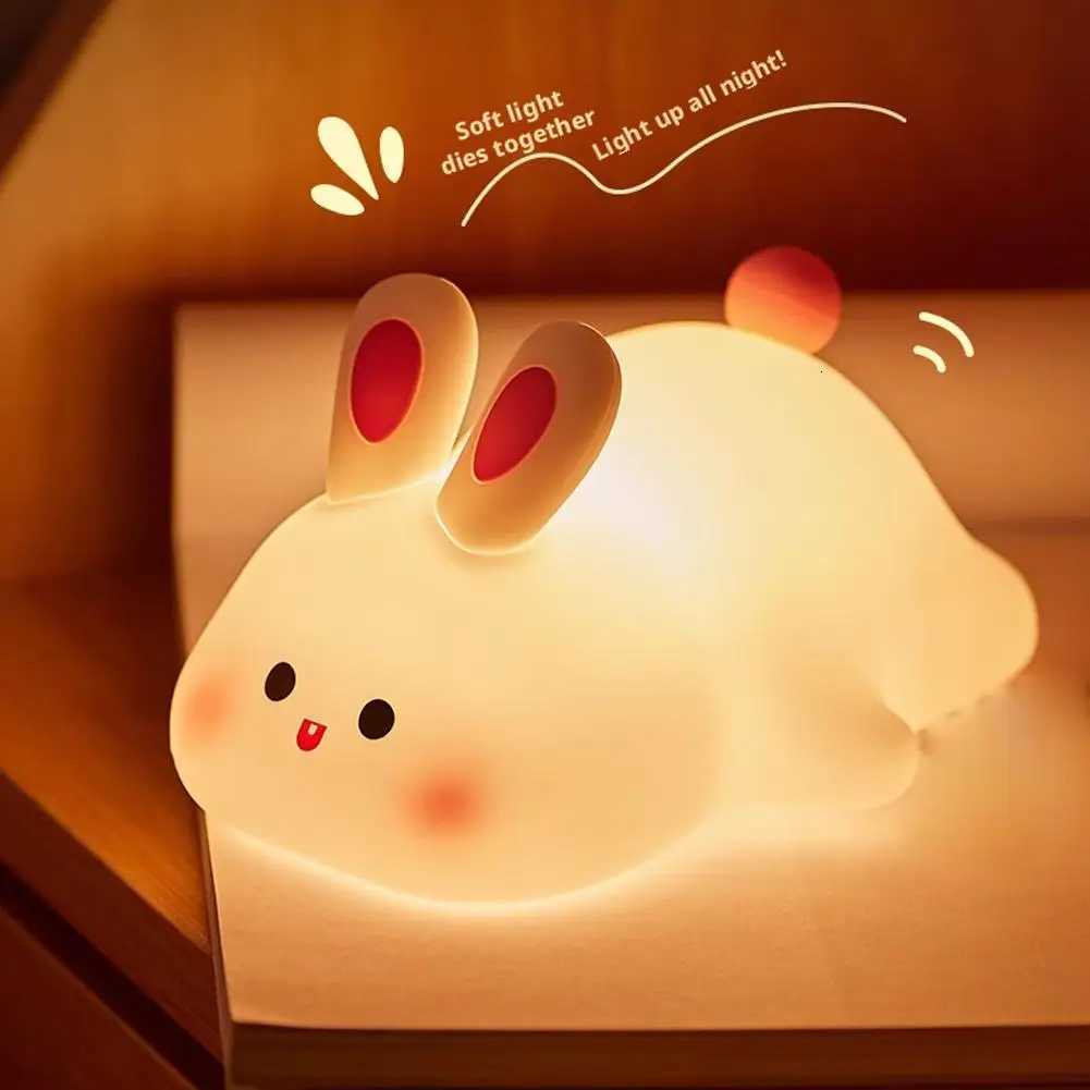 Rechargeable LED Silicone Night Light Up Bunnies Big Face Rabbit Decor Cute Bunny Lamp Novelty Gifts Kids Room Bedroom H260316