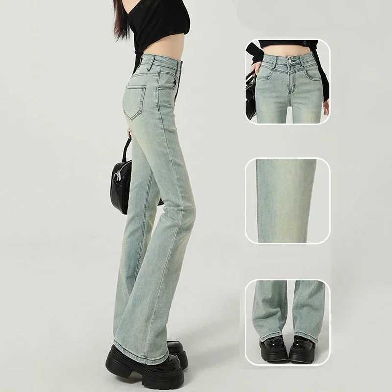 Woman Light Blue High Waist Flared Jeans Hot Sale Lady Slim Fit Thin Pants s Classic Straight Leg Denim Trousers M260317