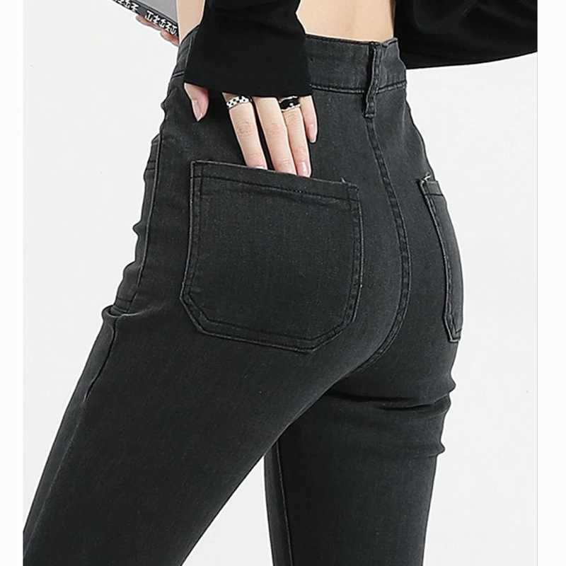 Classic Designer Women Straight Leg Flared Jeans Lady Korean High Waist Solid Denim Pants s Fashion Black Gray Trousers M260317