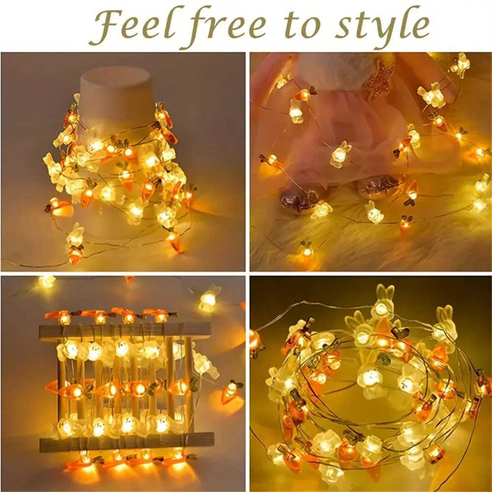 1PC 2M20LED Rabbit Radish Light String Battery Powered Excluding Battery Suitable for Tent Party Easter Decoration H2603161