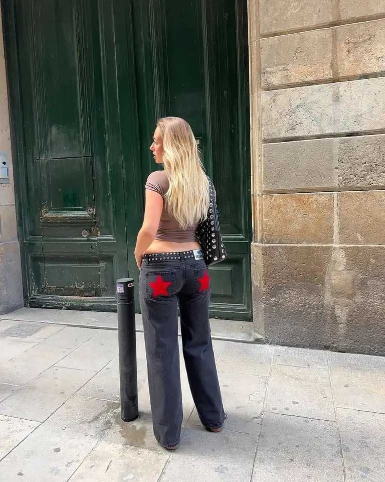 Fashion Back Sequin Star Long Pants Women Casual Contrast High Waist Loose Wide Leg Trousers 2026 Lady Spring Autumn Bottoms NewT260317