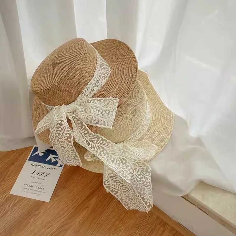 Summer Beach Straw Hat For Women Lace Bow Wide Brim Sun Protection Hat Travel Fashion Vacation Sunscreen Cap Mountaineering Hat H260317 - view 3