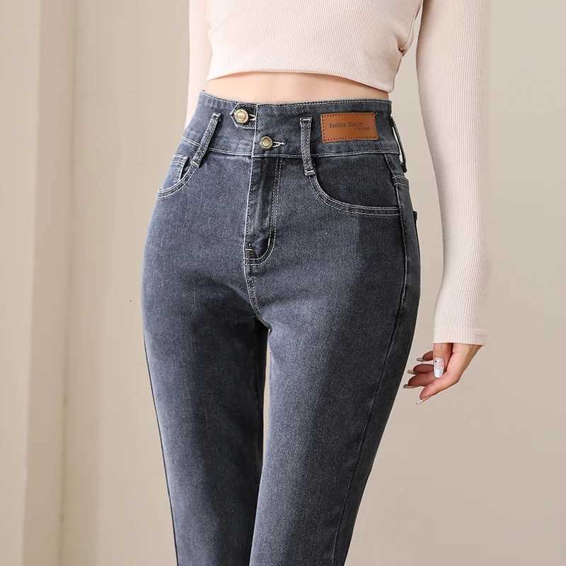 Autumn Woman Skinny Jeans High Waist Slim Korean Elastic Pencil Pants Female Fashion Denim Trousers Brand Grey BlackT260317
