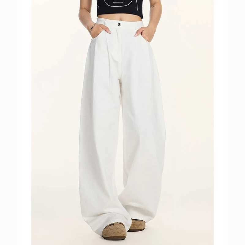 2026 New Retro Fashion Lady Baggy Jeans Female Thin Straight Leg Denim Pants s Korean High Waist Casual Trousers M260317