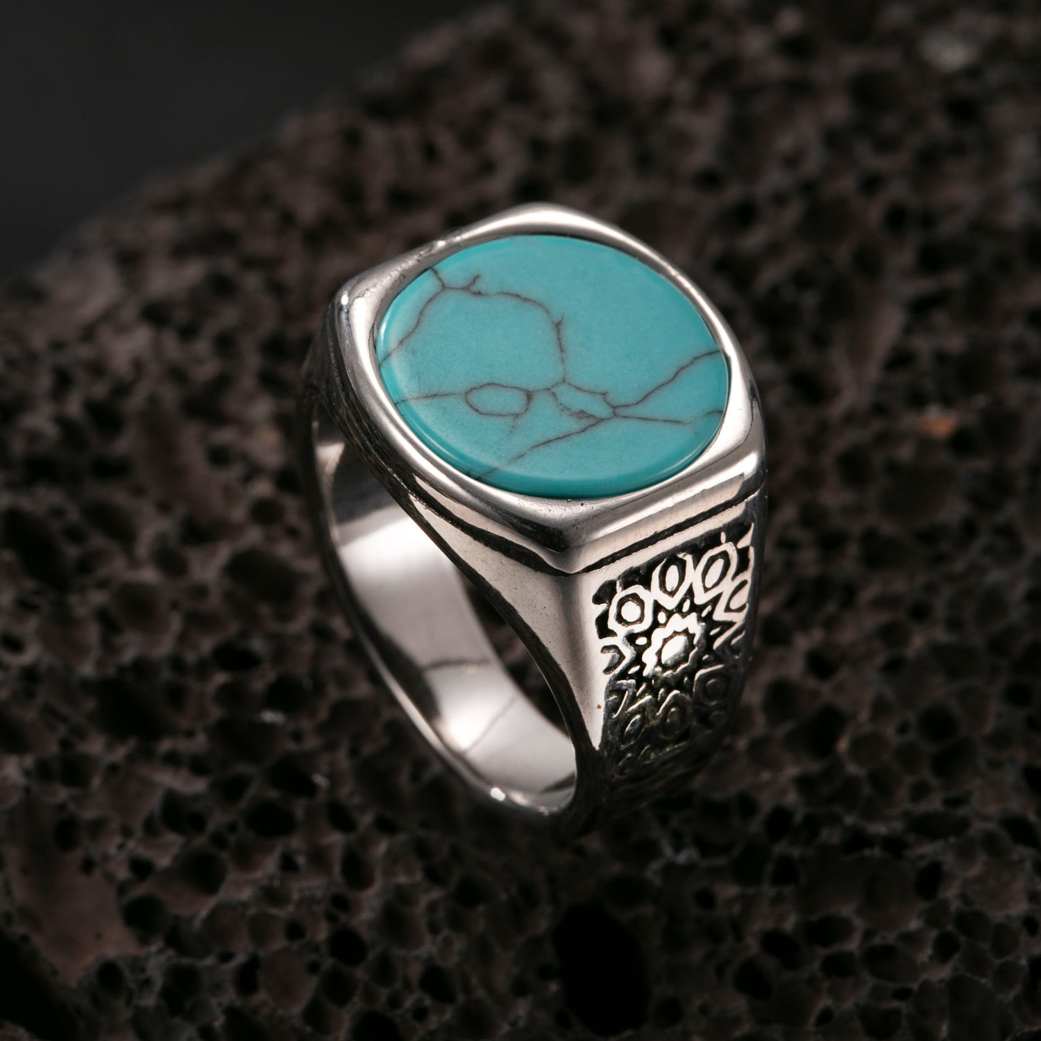 Vintage Ring Natural Black Onyx Ring Oval Round Stone Retro Fine Jewelry Gift Sun Shaped For Women Men 251022