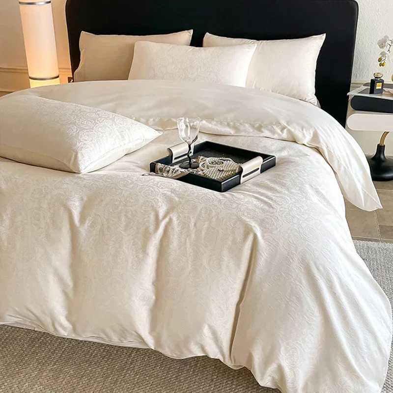 Light Luxury Satin Jacquard Solid Fitted Sheet Sets Pure Cotton Skin-Friendly Soft Quilt Cover 15/18M Bed Bedding for Adults D260317
