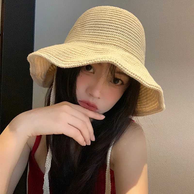 Summer Straw Sun Hat for Women Japanese Cute Strap Cap Summer Travel Versatile Sunscreen Wide Brim Bucket Hats H260317 - view 4