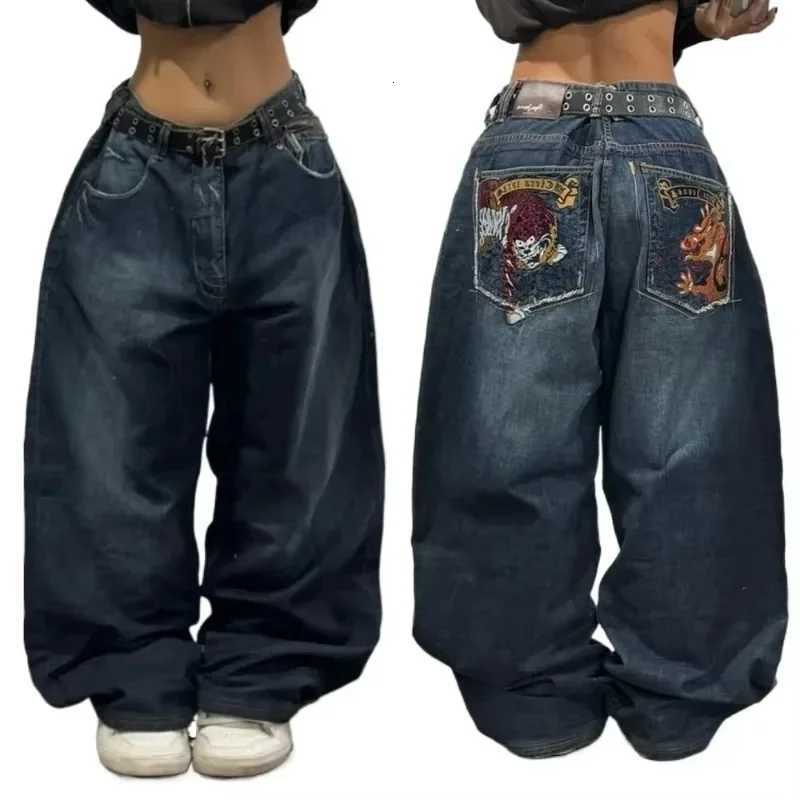 2024 New American Trend Retro Hip-hop Embroidery Pattern Baggy Jeans For Men And Women Y2K Harajuku Gothic Wide Pants StreetwearT260317