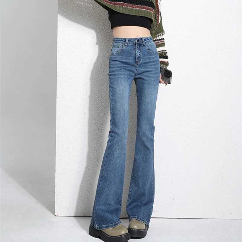 Women Straight Leg Thin Flared Jeans Lady Korean Fashion High Waist Denim Pants Female Casual Retro Designer Trousers M260317