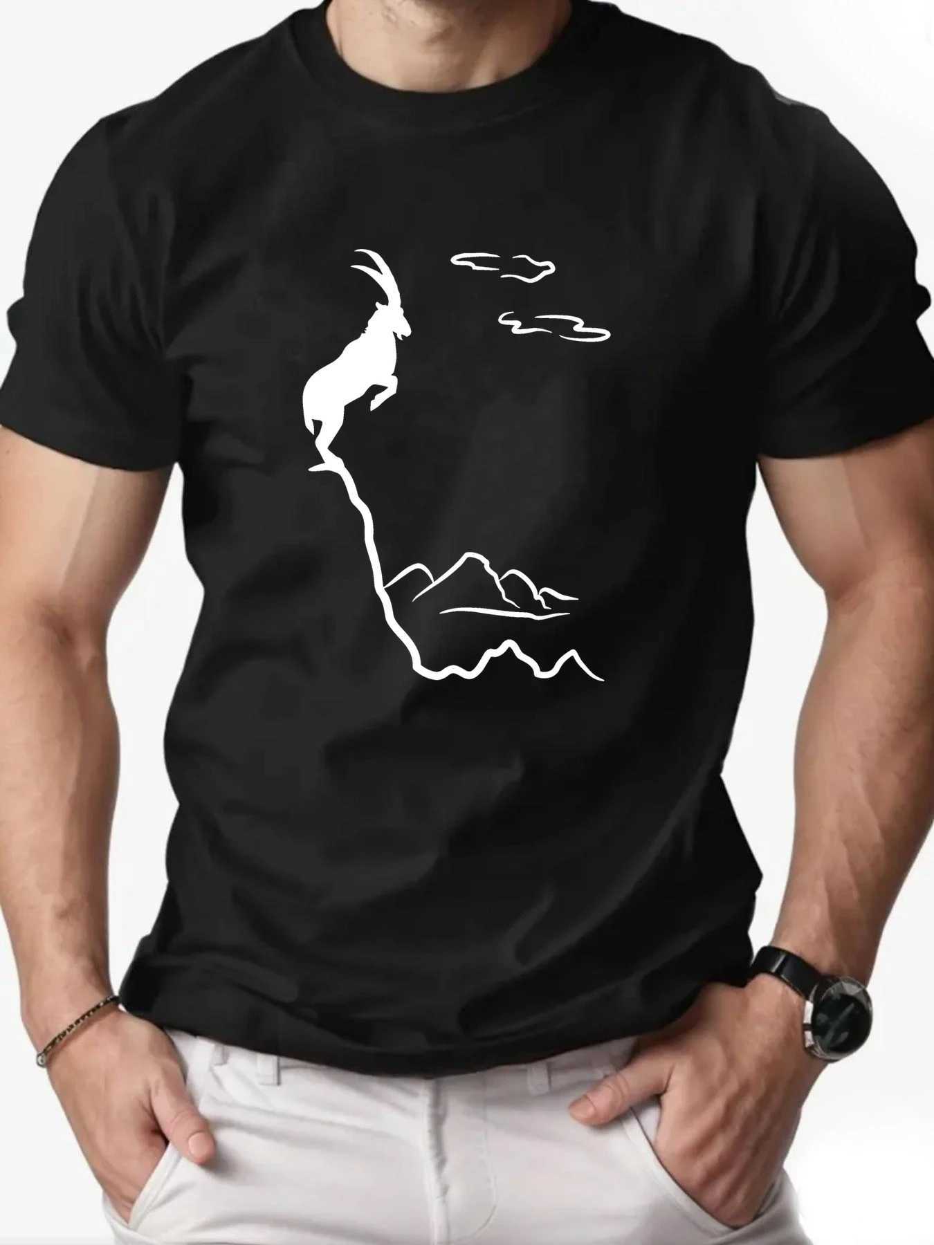 Men Old Goat English Pattern Casual T-shirt 100 Pure Cotton Soft Fabric Suitable Daily Sports and Casual Wear Versatile Trendy M260317