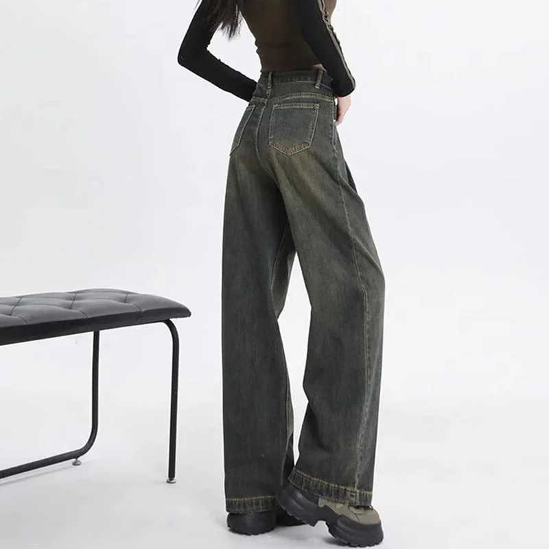 2024 Woman Fashion Y2k 2000s Jeans Female High Waist Long Pants s Light Blue Khaki Retro Blue White Aesthetic Denim Trousers M260317