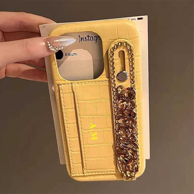 crocodile skin leather phone case cust Name for iPhone12 13 14 15 16Prax 16plusanti-fall card holder wristband diamond C260314