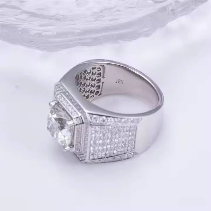 Designer Mens VVS Lab Grown Moissanite Silver Ring Certified IGI India Fully Iced Religious Style Anniversary Wedding Party