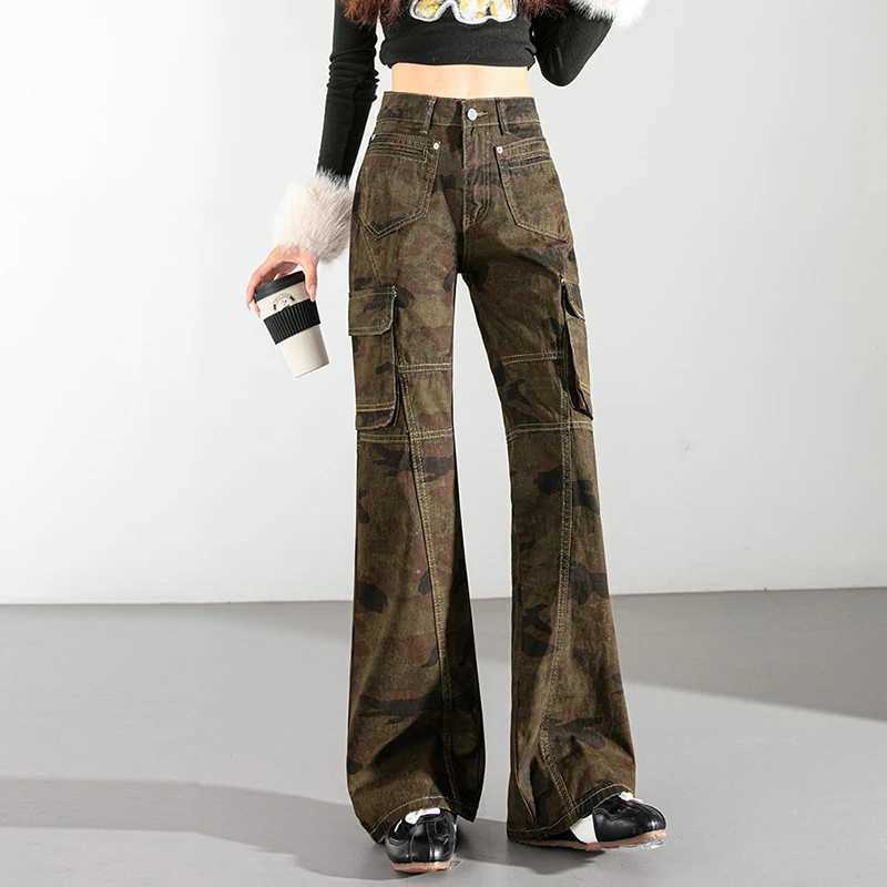 2026 Lady High Waist Camouflage Flared Jeans Hot Sale s Retro Thin Straight Leg Pants Women Fashion Denim Trousers M260317