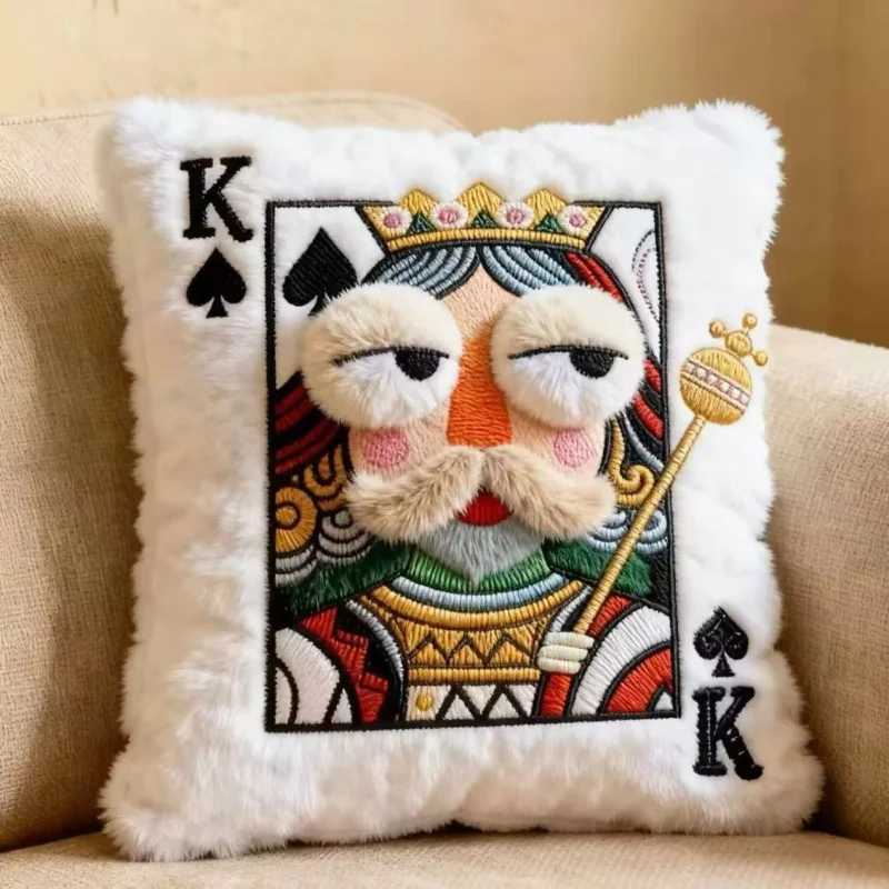 Cute Plush Embroidered Playing Cards Embroidered Pillow Cushion Fun Gift for Friends D260317
