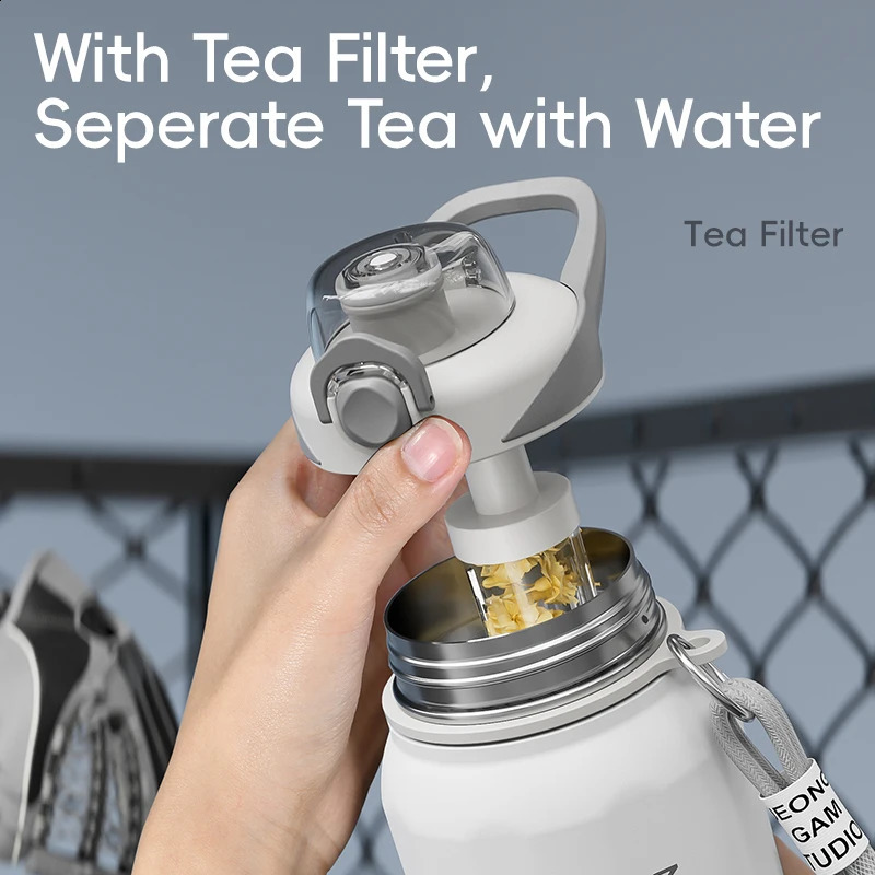 One Button Open Water Bottle with Lifting Rope Large Capacity Stainless Steel Thermos BottleOutdoor Sport Vacuum Flasks 260317