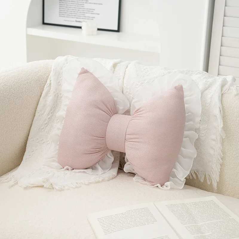 Modern Simple Sofa Pillow Living Room Bedside Cushion Cute Bow Back Lace Edge Comfortable and Breathable Pad D260317