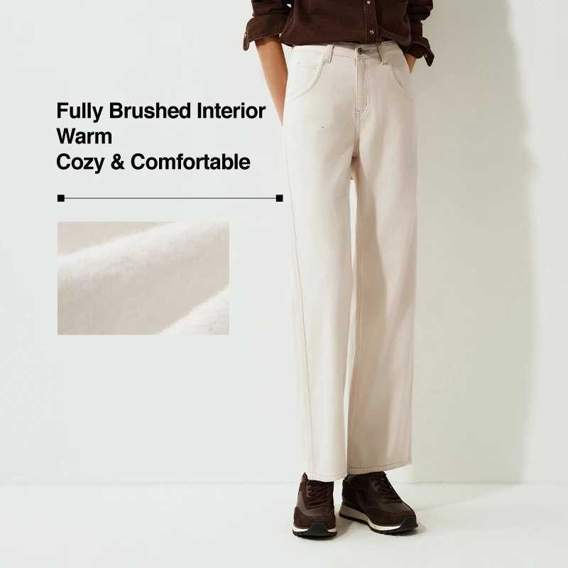 Semir Jeans Women Wide Leg Fleece Lined Comfortable High Waist Winter 2025 New Floor-Length Pants with Leg-Elongating EffectT260317