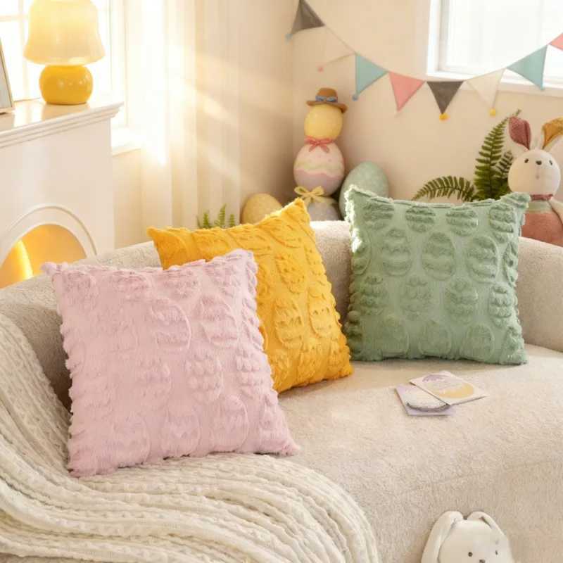 Decorative pillow cover Easter pillow cover Easter egg plush pattern bedside cushion Invisible Zipper D260317