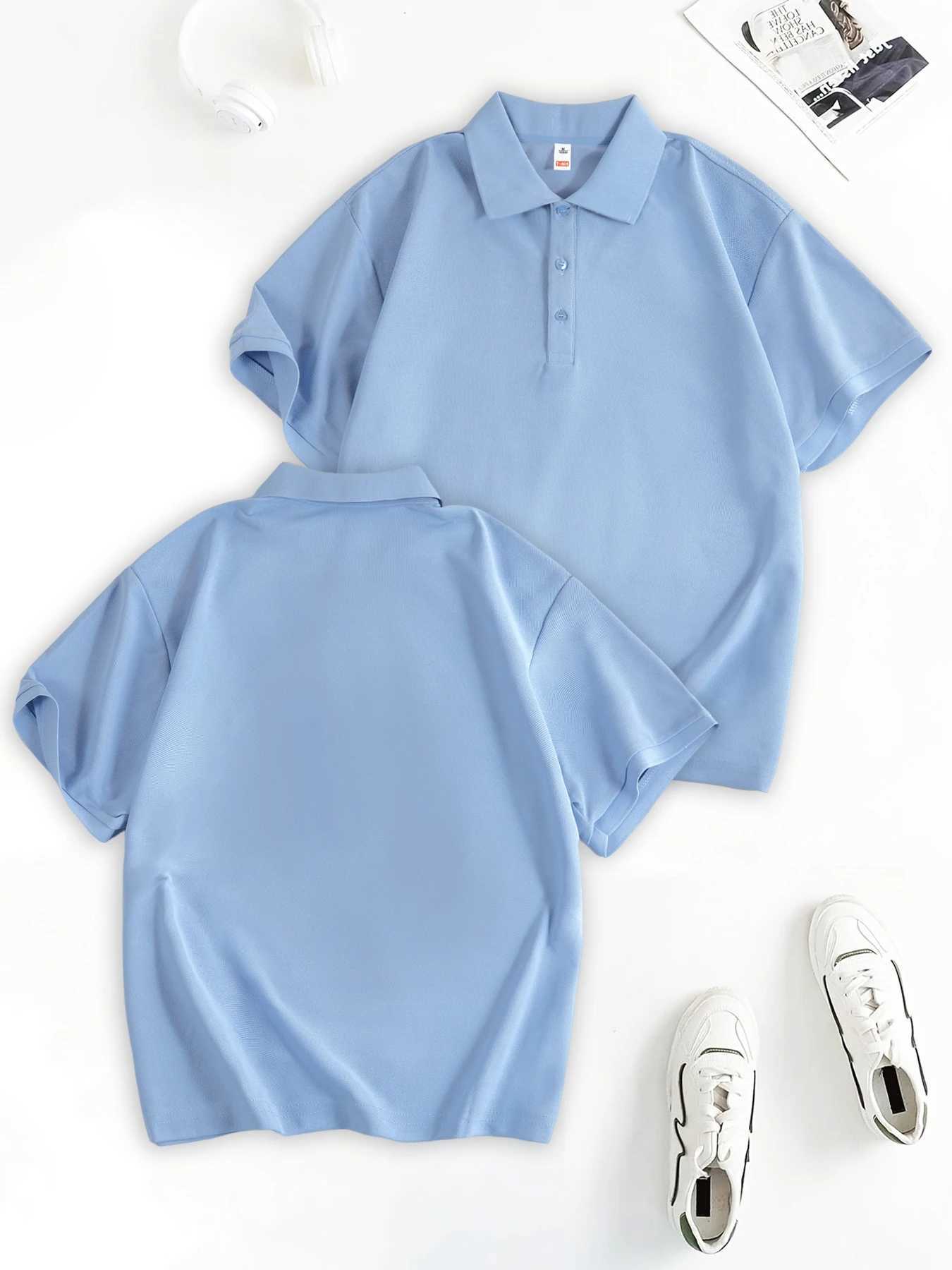 Summer Basics Solid Comfy Men Tee Shirts Street Business Shirt Button Soft Sports Clothes Casual Classic Short SLeeve Top M260317