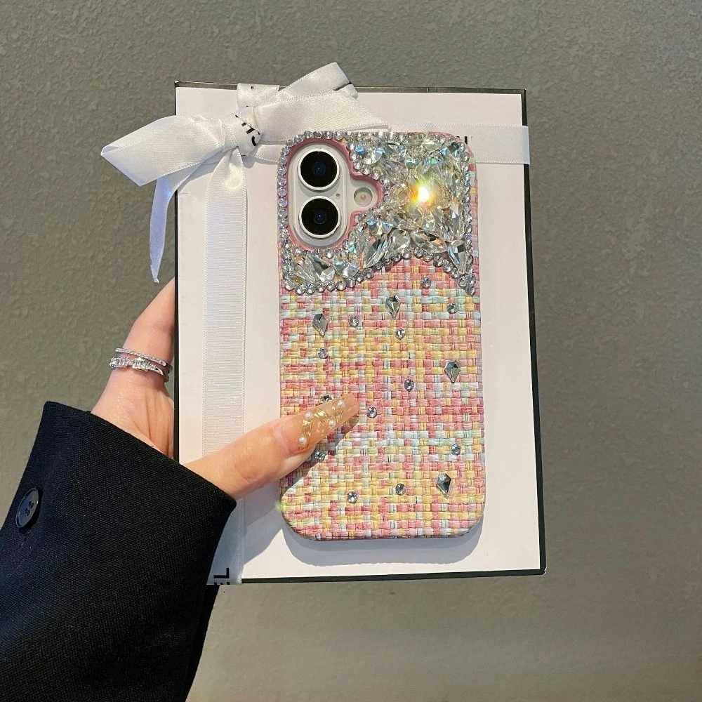 Braided 3D rhinestone mobile phone case for iPhone 16Prax 15Plus 14Pro 13 luxury half-pack anti-drop protective cover C260314