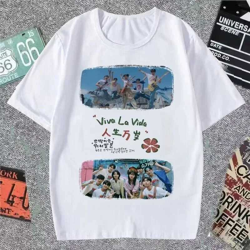 Korean Style Simple Watermelon Sugar Choi Hyun Wook Hip Hop Kpop Raper Twinkling Shiny Short Sleeve T-shirts Unisex M260317