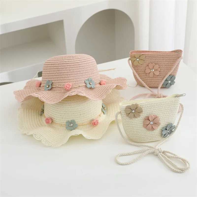 Summer child casual butterfly straw hat handbags Sets Kid girls Outdoor holiday panama cap straw bags Sun hat 2pcs H260317 - view 4