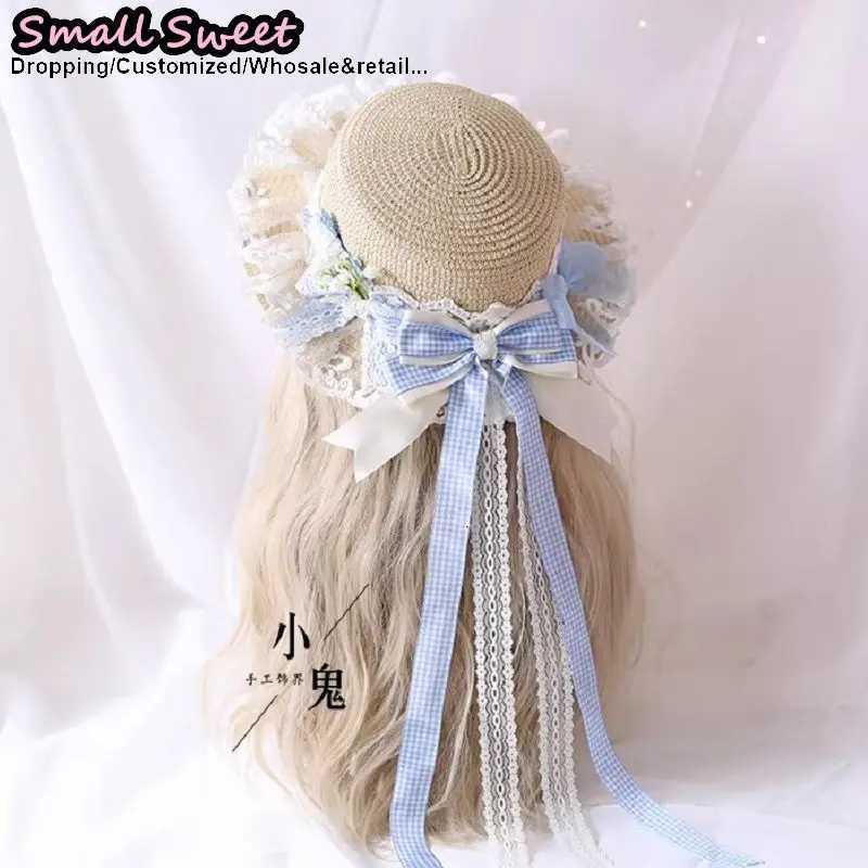 Womens Y2K Girl Sweet Lolita Straw Boater Hat Plaid Design with Bow Accents Versatile Forest-Style Sun Hat for Casual Wear H260317 - view 3