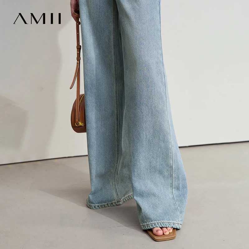AMII Minimalist Blue Jeans Women 2025 Autumn New Versatile Denim Wide Leg Pants Low Waist Thin Casual Loose Trousers 12542121T260317
