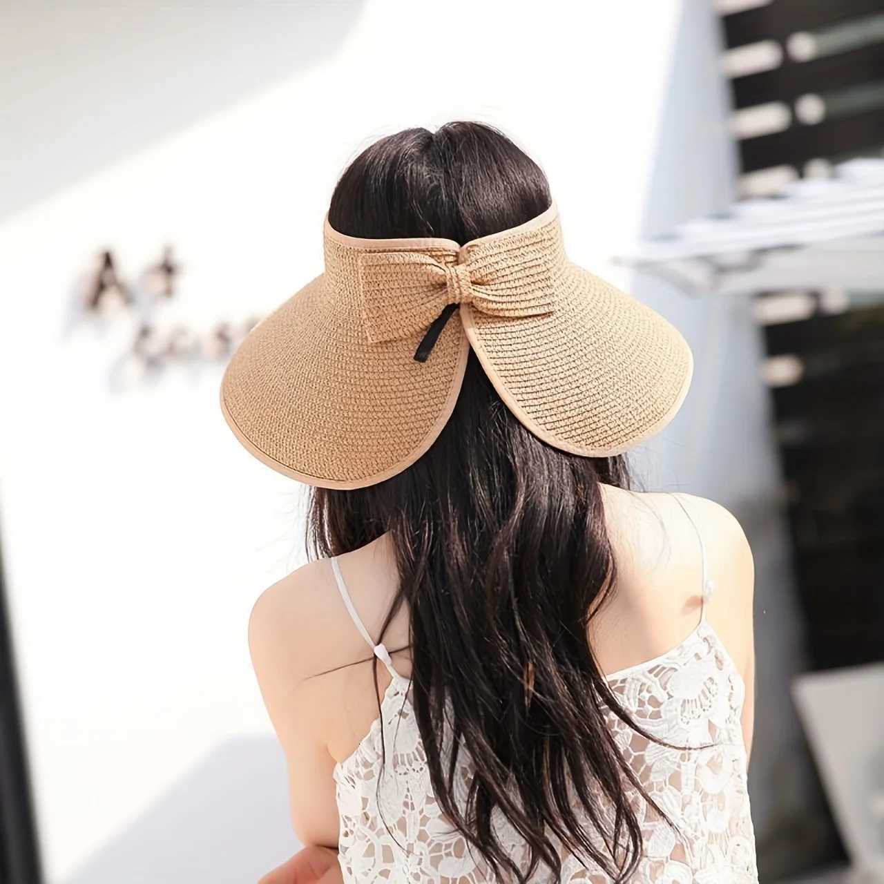 Women Summer Visors Hat - Stylish and UV-Resistant for Outdoor HikingFoldable Sun Cap Wide Large Brim Beach Straw Hats Chape H260317 - view 4