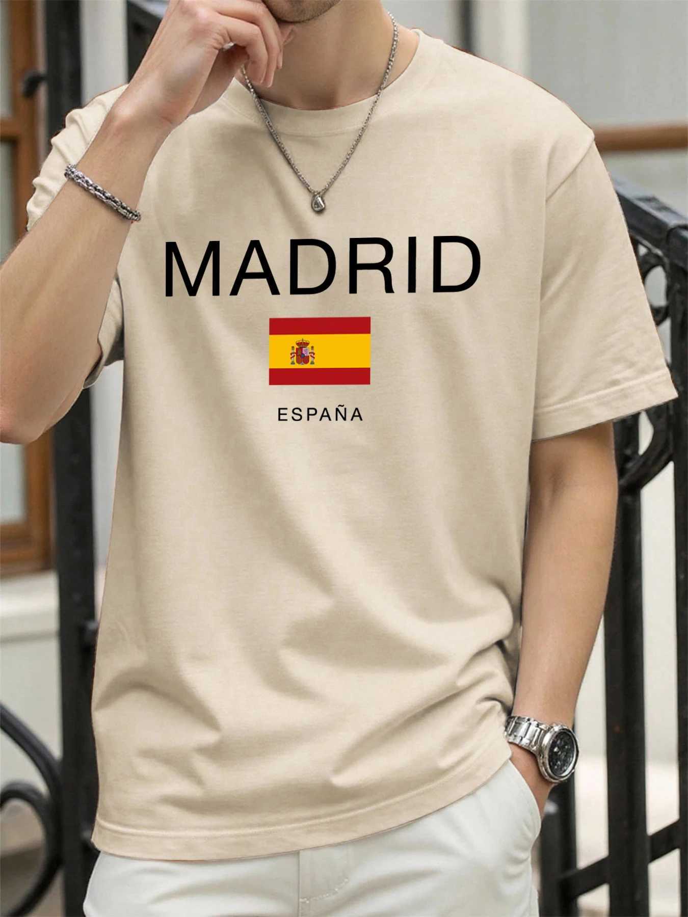Madrid Spain Flag Pattern Man Basics T-Shirt Casual Loose T Shirts Hip Hop Cotton Streetwear Summer Comfortable Short Sleeve M260317