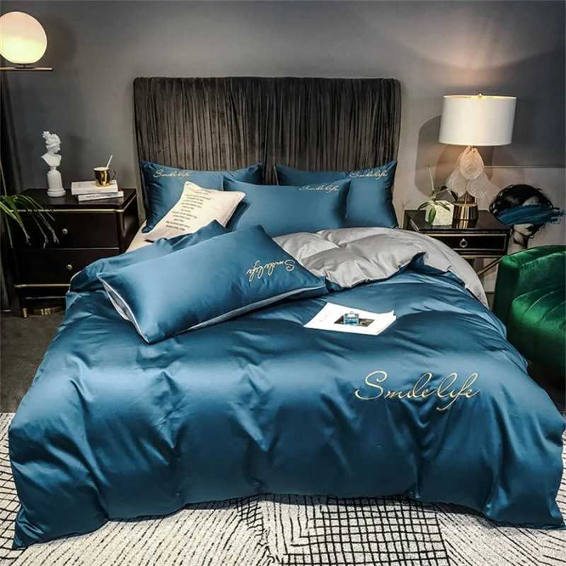 High End Skin Friendly Bedding Set Queen Luxury Embroidery Duvet Cover Set with Flat Sheet Simple Durable King Size Bedding Sets D260317