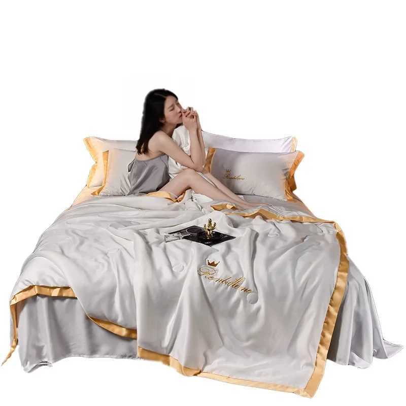 JuwenSilk Simple European Style Ice Silk Summer Cool Quilts Bedroom Nap Air Conditioner Quilted Bedspread S D260317