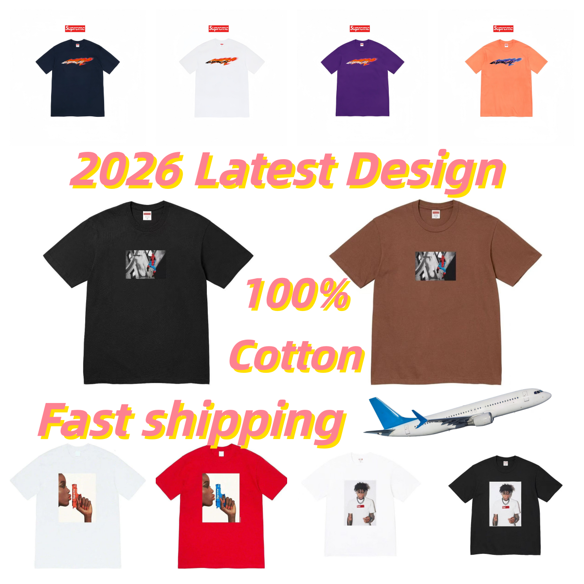 2026 New Designer Mens Cotton Breathable Tee Shirt Homme Short Sleeve Crew Neck Trendy Casual Tshirts Printed Supremely Pullover Men T-Shirts Spider