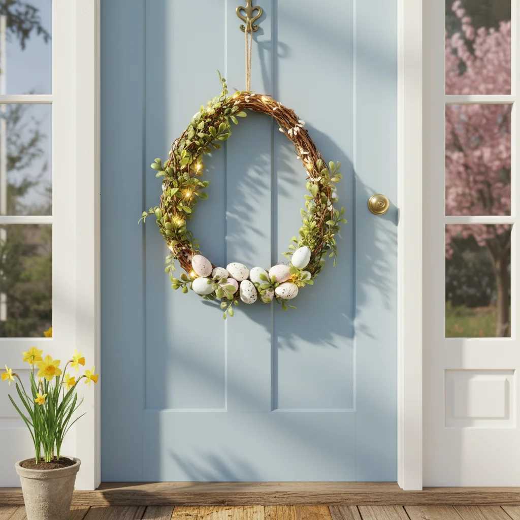 Easter Day Artificial Egg Flower Wreath With LED Lights For Easter Spring Decoration Garden Door Hanging Garlands 30x25cm H260316