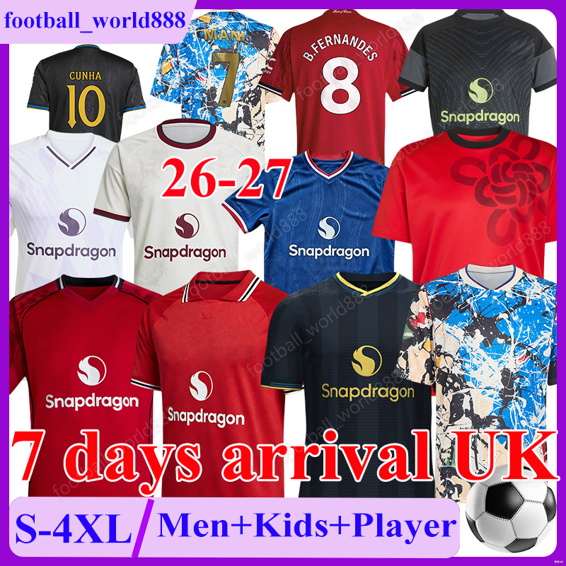 4XL stone roses Manchester 26 27 SESKO UnitedES Soccer Jerseys B.FERNANDES MBEUMO 2026 Football Shirts CASEMIRO CUNHA AMAD football kits UGARTE Men Kids Kit Socks Set