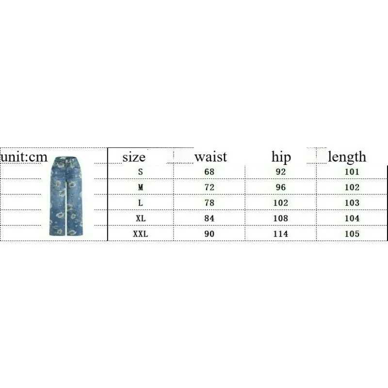 Baggy Pants High Waisted Jeans Womens Gothic Style Mid-Waist Printed American Loose Versatile Design Denim JeansT260317