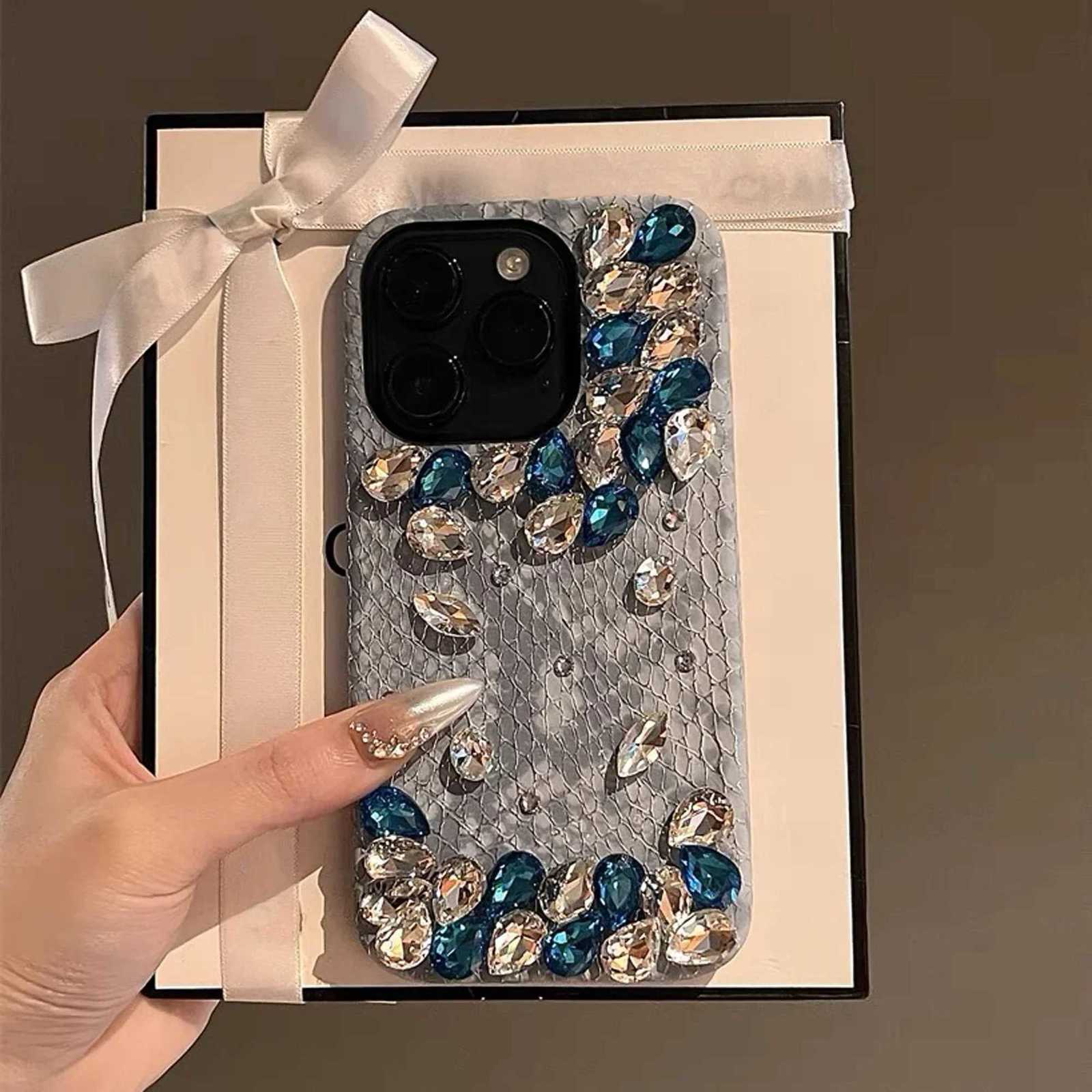 Snake-Print Skin Rhinestone Phone Case For iPhone 16 15 14 13 12 11 Pro Max Fall-Proof Luxury Girl Phone Case C260314
