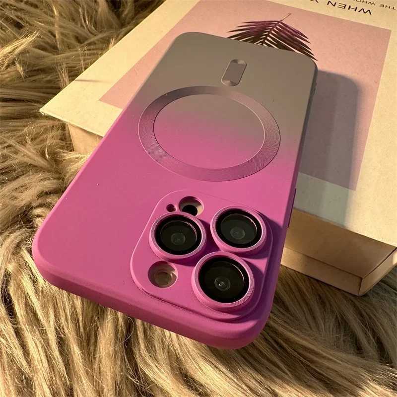 Luxury For Wireless Charge Gradient Pattern Phone Case For iPhone 17 11 12 13 14 15 16 Pro Max Magnetic Silicone Cover C260314