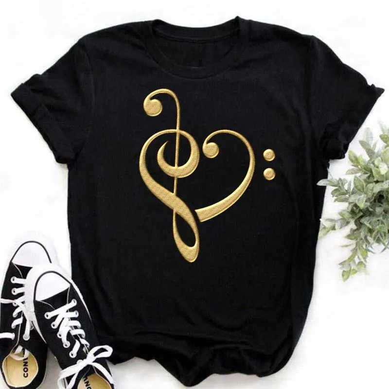 New Harajuku Funny Music Note Art T Shirt Fashion Women T Shirt Music Tops Short Sleeves Black T-shirt Ladies Casual Tees Top M260317