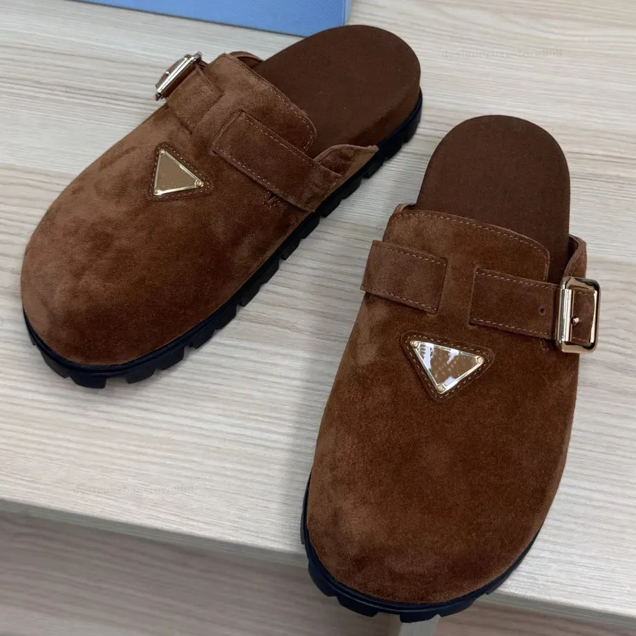 Designer Slippers Buckle Clogs Sandale Ashton Clog Loafers High Quality Fur Suede Fall Summer Beach Flats Sandals Genuine Leather Slide Casual Women Size 36-42