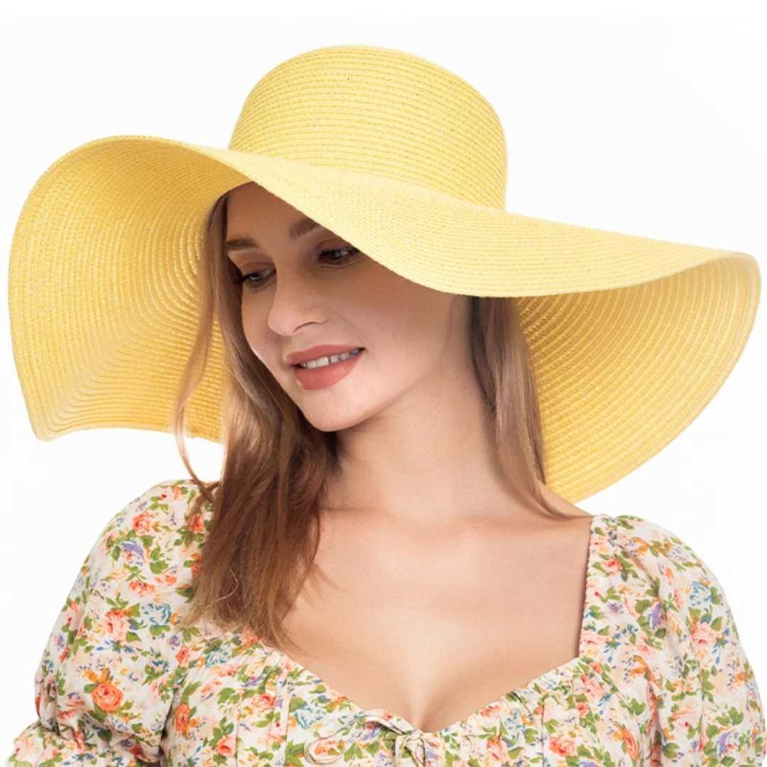 15cm Wide Brim Straw Hats For Women Summer Floppy Foldable Portable Beach Hat Girls Simple Solid Color Uv Protection Lady Panama H260317 - view 4