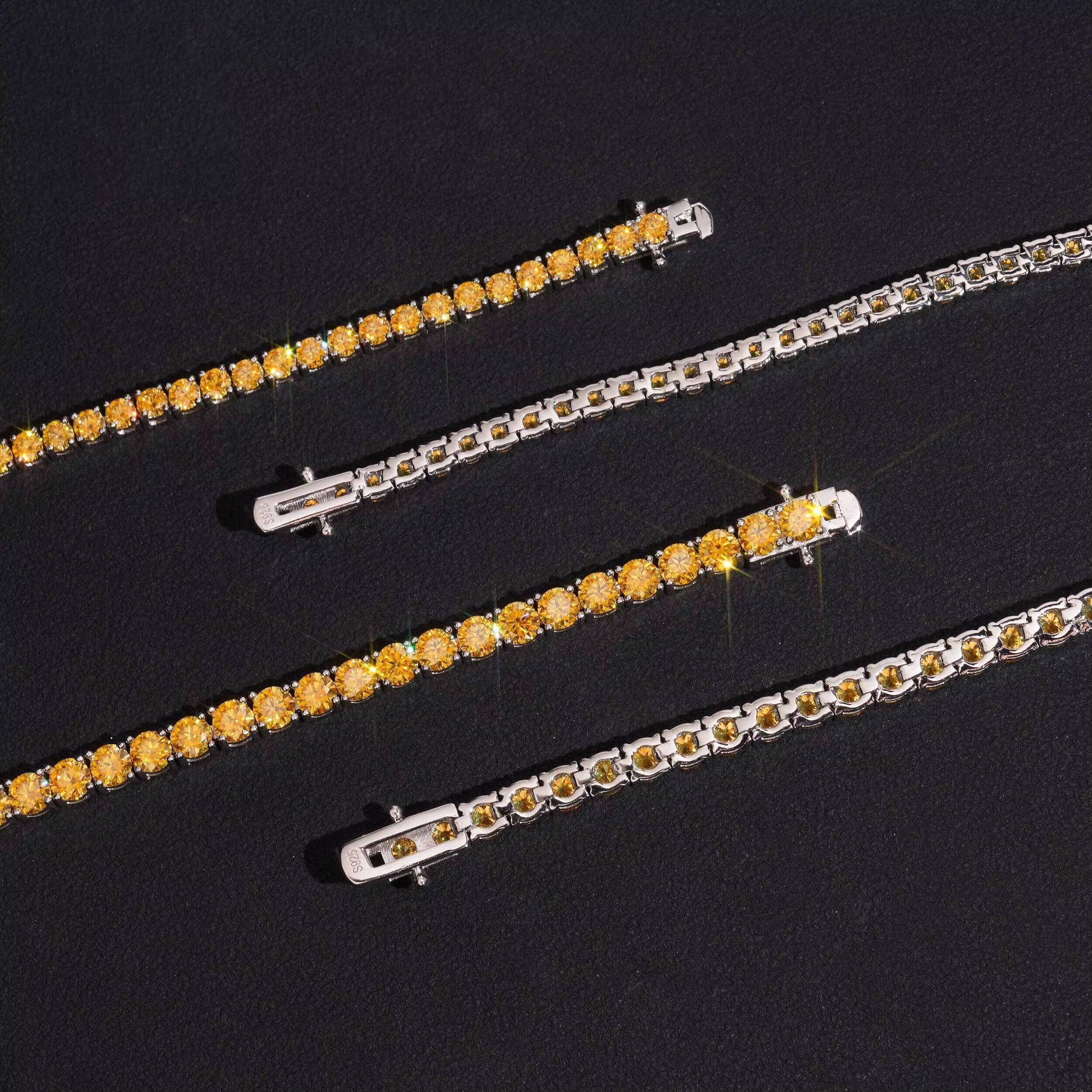 Hot Sale 925 Sterling Silver Gold Plated 3mm Yellow Moissanite Tennis Chain Link Bracelet