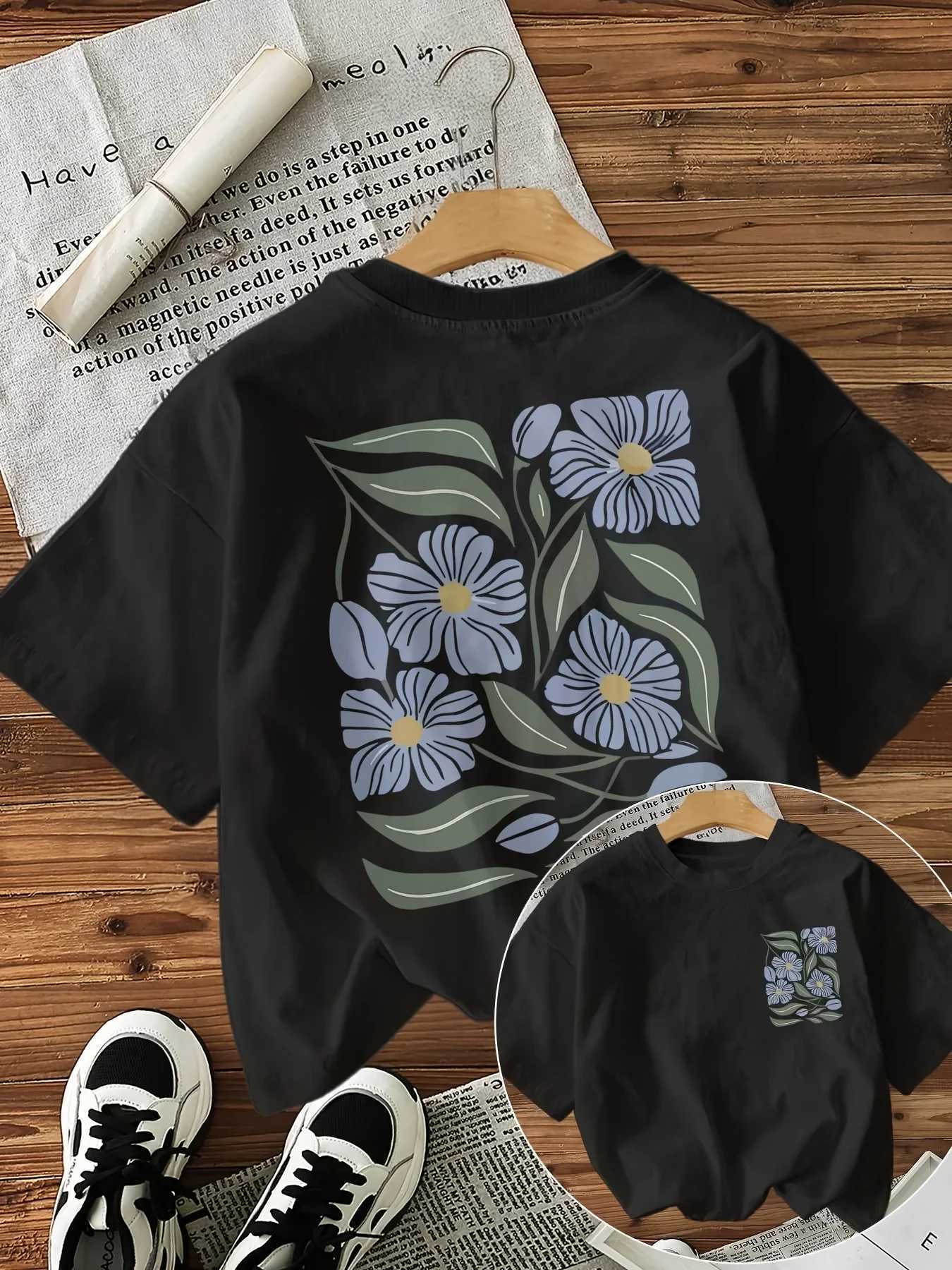 Flower Print Women Crew Neck Short Sleeve Womens Graphic T-shirt Stylish Comfortable Casual Women Top Trendy T Shirt Women M260317