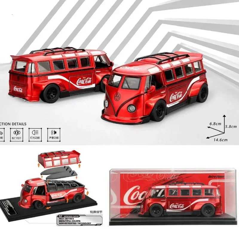 132 T1 Bus Model Sound Light Children Boy Diecast Toy Vehicle Collective Home Decor Metal Miniature Voiture Y260316