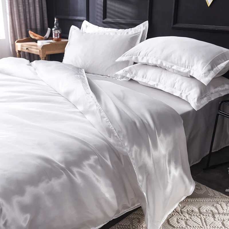 Solid Silk Bedding Set with Bed Sheet Duvet Cover Pillowcase Satin Single Couple Bedsheet King Queen Double Twin Size D260317