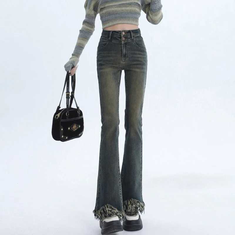 Lady Chic Ripped Designer High Waist Flared Jeans s Y2k Retro Fashion Thin Pants Female Korean Casual Denim Trousers M260317