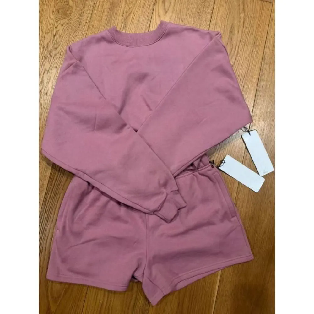 US stock Luxury Women Yoga Sets Designer Cropped Sweatshirts+Shorts Crew Neck Pullover Active Short Tracksuit Weekend Jogger Sportswear