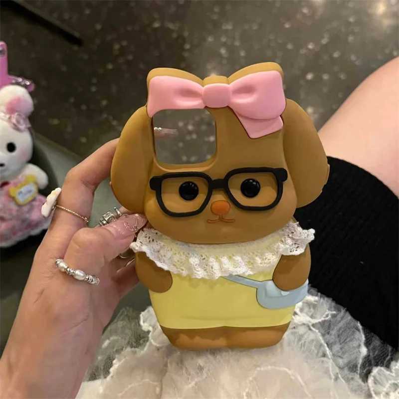 Silicone Cartoon Bow Dog Suitable For Iphone 15 Pro Max Phone Case All Inclusive 12 13 14 Protective Case C260314