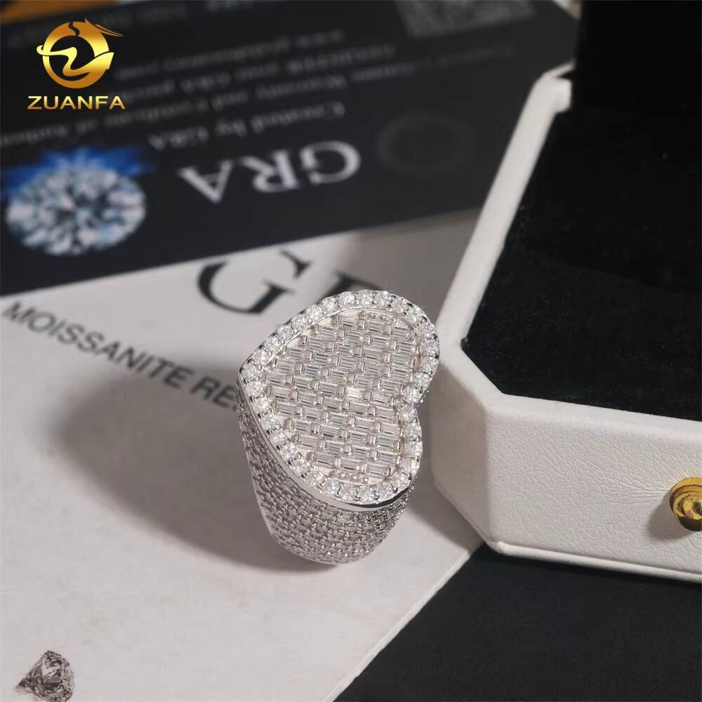 Pass Diamond Tester Moissanite Iced Out Jewelry 925 Silver Heart Shape Ring Fine Hip Hop Jewelry VVS Moissanite Diamond Men Ring